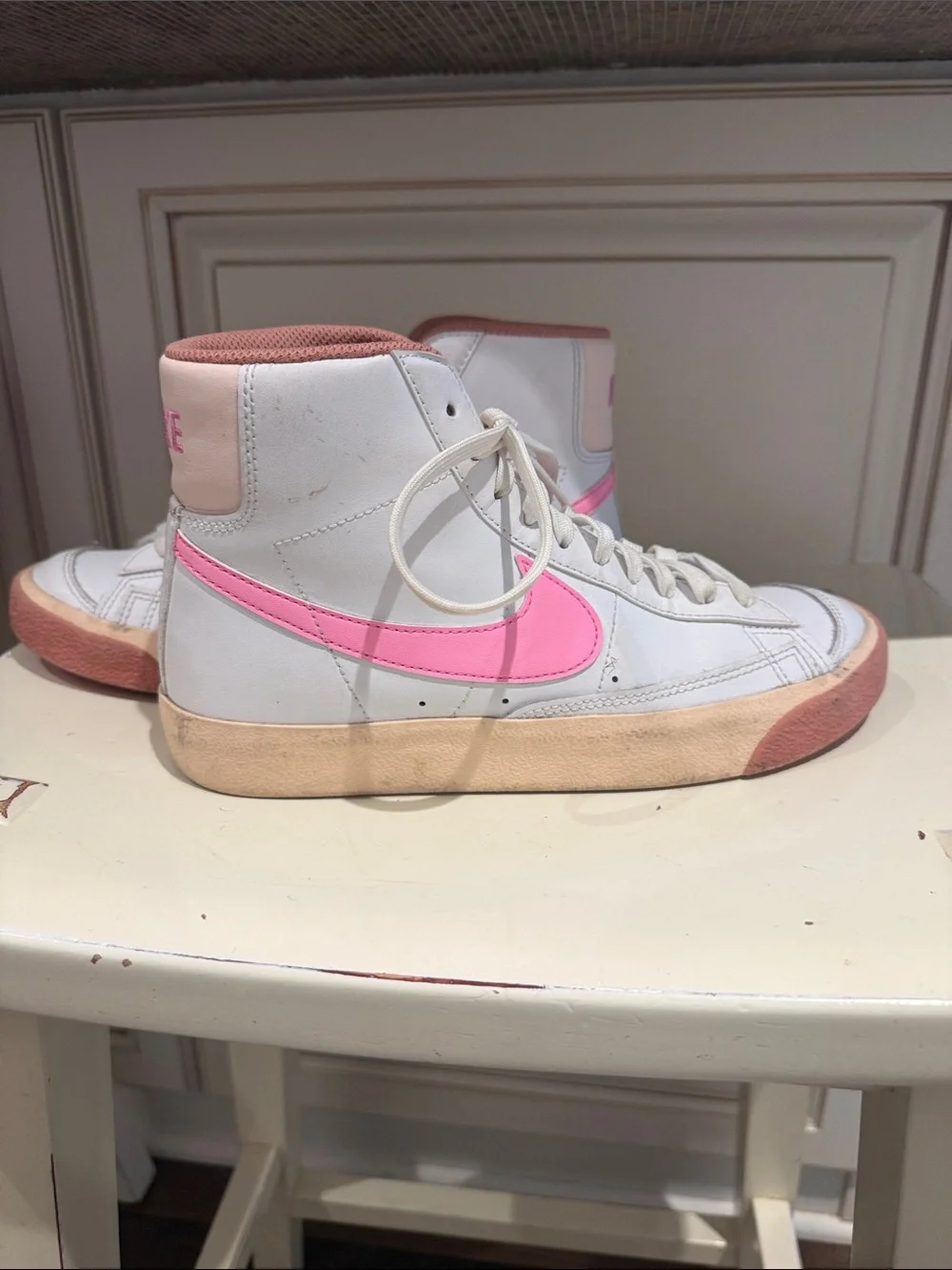 Nike Blazer White High-Top Sneakers with Pink Swoosh